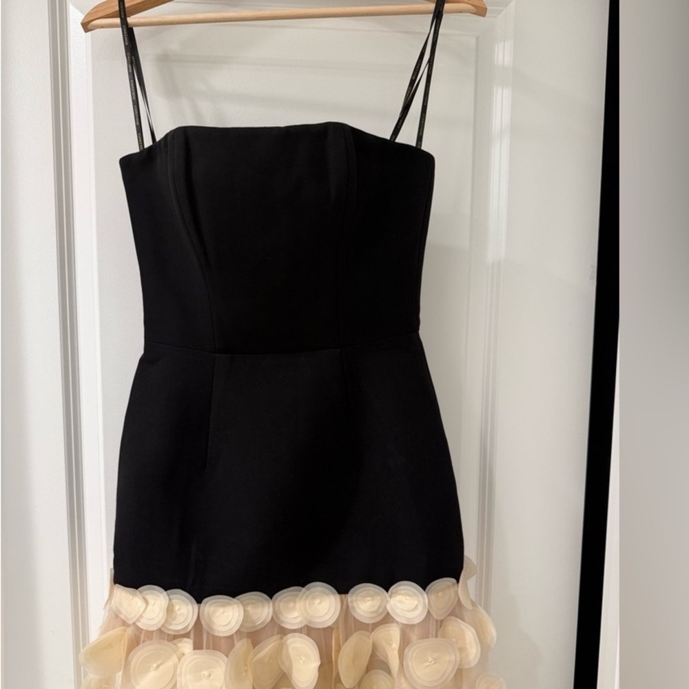 Elegant Black Dress with Cream Floral Accents